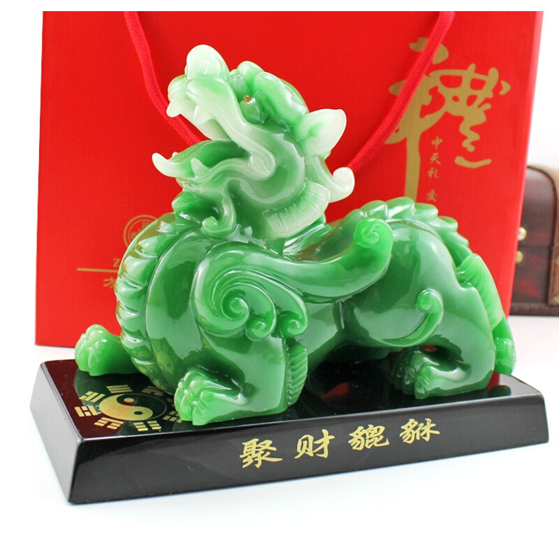仿玉貔貅摆件大号一对 镇宅招财摆设家居装饰尖角工艺品 特大号翠玉款辟邪